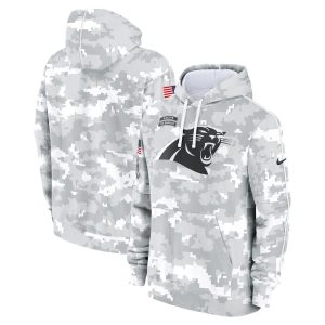 Youth Carolina Panthers  White/Gray 2024 Salute To Service Pullover Hoodie