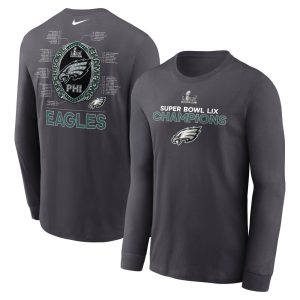 Men's Philadelphia Eagles  Anthracite Super Bowl LIX Champions Roster Long Sleeve T-Shirt