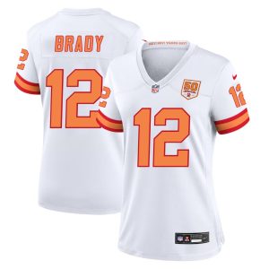 Women's '76 Tampa Bay Buccaneers #12 Tom Brady Nike White 50th Season Game Jersey