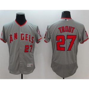 Angels of Anaheim #27 Mike Trout Grey Flexbase Authentic Collection Stitched MLB Jersey