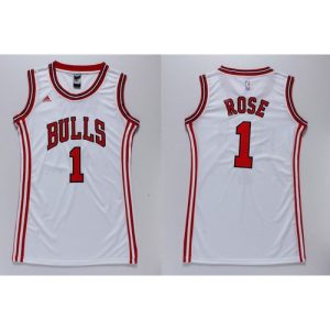 Bulls #1 Derrick Rose White Women's Dress Stitched NBA Jersey