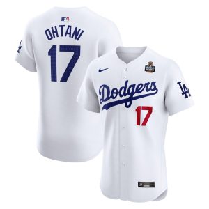 Men's Los Angeles Dodgers #17 Shohei Ohtani  White 2024 World Series Home Elite Player Jersey