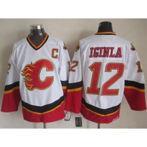 Flames #12 Jarome Iginla White/Black CCM Throwback Stitched NHL Jersey