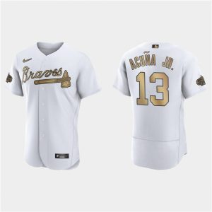 Men's Atlanta Braves #13 Ronald Acuna Jr. 2022 All-Star White Flex Base Stitched Baseball Jersey