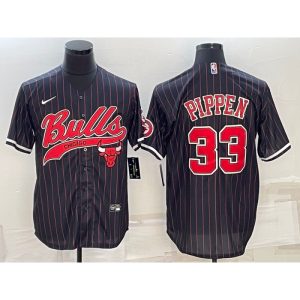 Men's Chicago Bulls #33 Scottie Pippen Black With Patch Cool Base Stitched Baseball Jersey