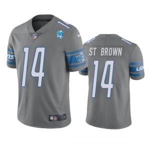 Men's Detroit Lions #14 Amon-Ra St. Brown Grey 2023 90th Anniversary Vapor Untouchable Limited Stitched Jersey