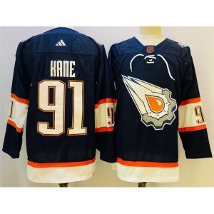 Men's Edmonton Oilers #91 Evander Kane Navy 2022-23 Reverse Retro Stitched Jersey