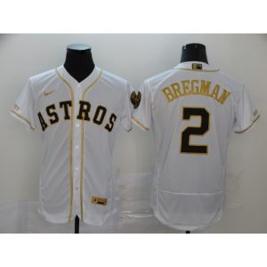 Men's Houston Astros #2 Alex Bregman 2020 White Golden Flex Base Stitched MLB Jersey