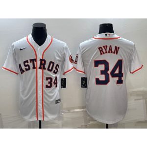 Men's Houston Astros #34 Nolan Ryan White With Patch Cool Base Stitched Jersey