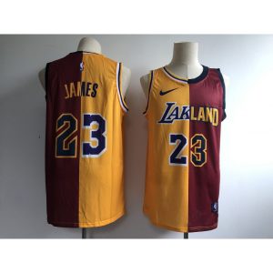 Men's Los Angeles Lakers #23 Lebron James Gold/Wine Fashion Swingman Stitched NBA Jersey