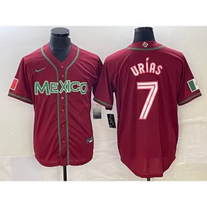 Men's Mexico Baseball #7 Julio Urias Red 2023 World Baseball Classic Stitched Jersey