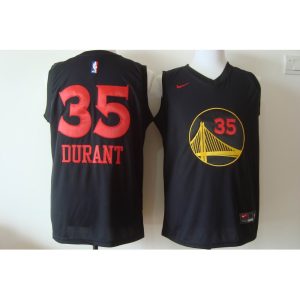 Men's  Golden State Warriors #35 Kevin Durant Black With Red Fashion Stitched NBA Jersey