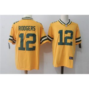 Men's  Green Bay Packers #12 Aaron Rodgers Yellow Stitched NFL Limited Rush Jersey