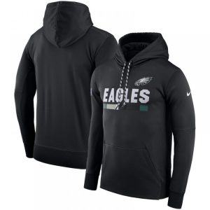Men's Philadelphia Eagles  Black Sideline Team Name Performance Pullover Hoodie