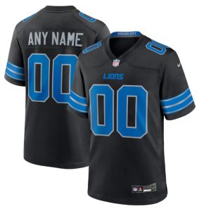 Mens Detroit Lions  Road Game Custom Black Jersey