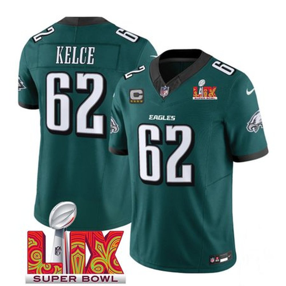 Mens20Philadelphia20Eagles20P6220Jason20Kelce20Green20202520Super20Bowl20LIX20Patch20And204-Star20C20Patch20New20F.U.S.E.20Vapor20Limited20Stitched20Football20Jersey.jpg