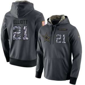 NFL Men's  Dallas Cowboys #21 Ezekiel Elliott Stitched Black Anthracite Salute to Service Player Performance Hoodie