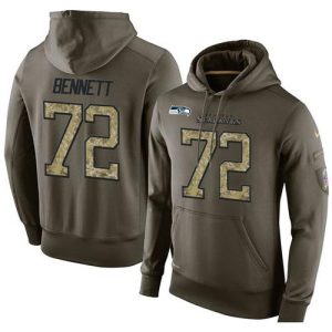 NFL Men's  Seattle Seahawks #72 Michael Bennett Stitched Green Olive Salute To Service KO Performance Hoodie