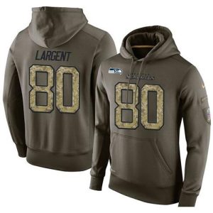 NFL Men's  Seattle Seahawks #80 Steve Largent Stitched Green Olive Salute To Service KO Performance Hoodie