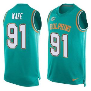 Dolphins #91 Cameron Wake Aqua Green Team Color Men's Stitched NFL Limited Tank Top Jersey
