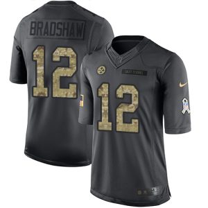 Steelers #12 Terry Bradshaw Black Men's Stitched NFL Limited 2016 Salute to Service Jersey