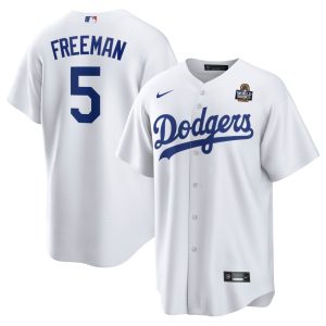 Men's Los Angeles Dodgers #5 Freddie Freeman  White 2024 World Series Home Replica Player Jersey