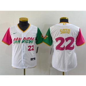 Youth San Diego Padres #22 Juan Soto 2022 White City Connect Stitched Baseball Jersey