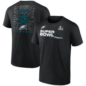 Men's Philadelphia Eagles  Black Super Bowl LIX Champions Big & Tall Roster Autograph Signing T-Shirt