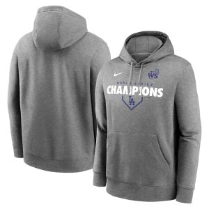 Men's Los Angeles Dodgers  Heather Charcoal 2024 World Series Champions  Home Plate Lockup Club Pullover Hoodie