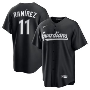 Youth Cleveland Guardians #11 Jose Ramirez Nike Black Lights Out Replica Player Jersey