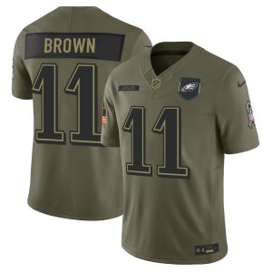 Youth's Philadelphia Eagles #11 A.J. Brown Nike Olive 2025 Salute to Service Retired Limited Jersey